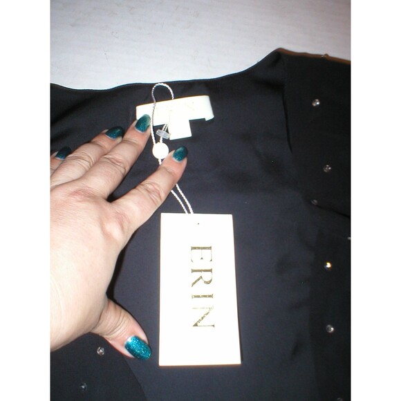 New Womens NWT 0 Erin Fetherston Bolero Shrug Black Crystals Crop Short Jacket - Picture 6 of 7
